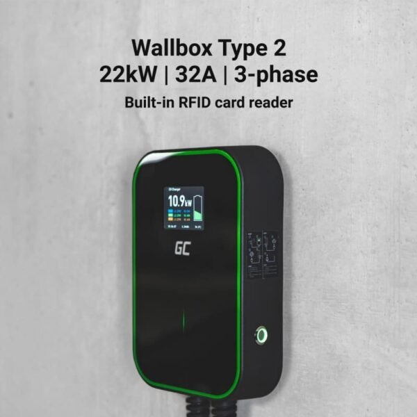 Green Cell Wallbox 22kW s Displejem i Utičnicom Type 2, RFID