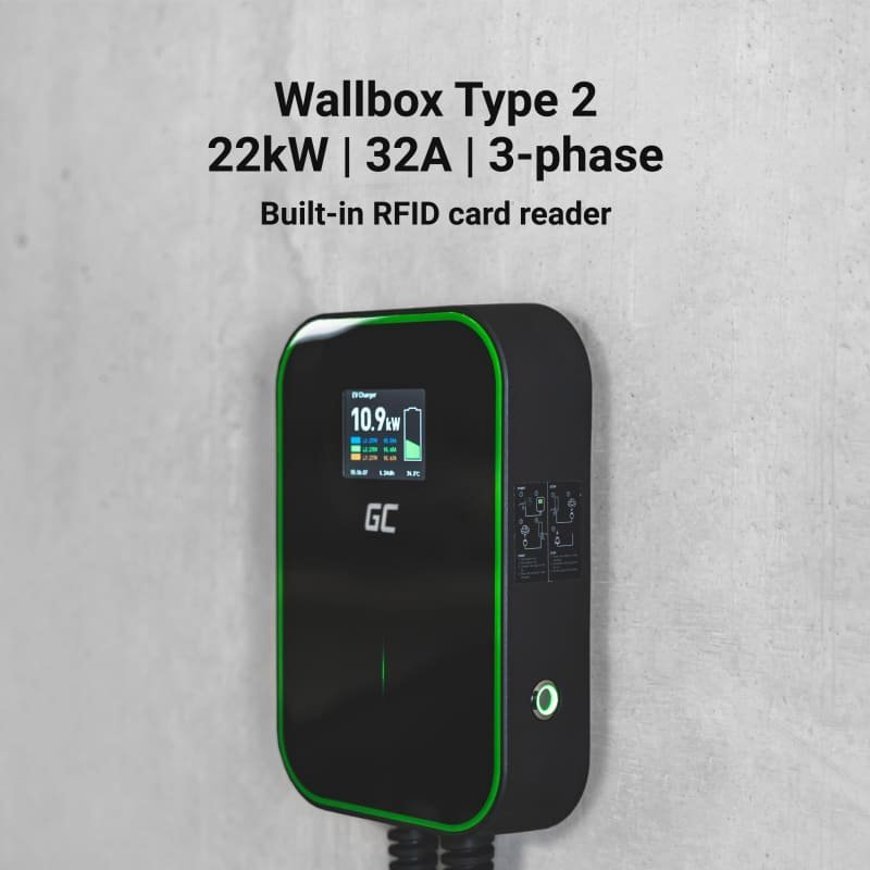 Green Cell Wallbox 22kW s Displejem i Utičnicom Type 2, RFID - Slika 4