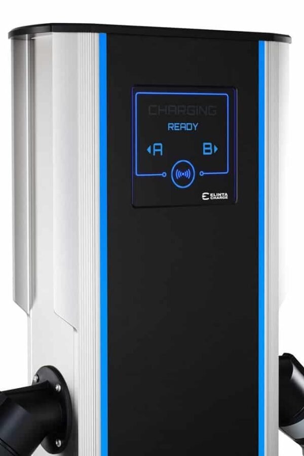 ELINTA CITYCHARGE V2 Plus with Eichrecht certification   - 2×22 kW Type 2 cables, 4G / LAN / Wifi / RFID